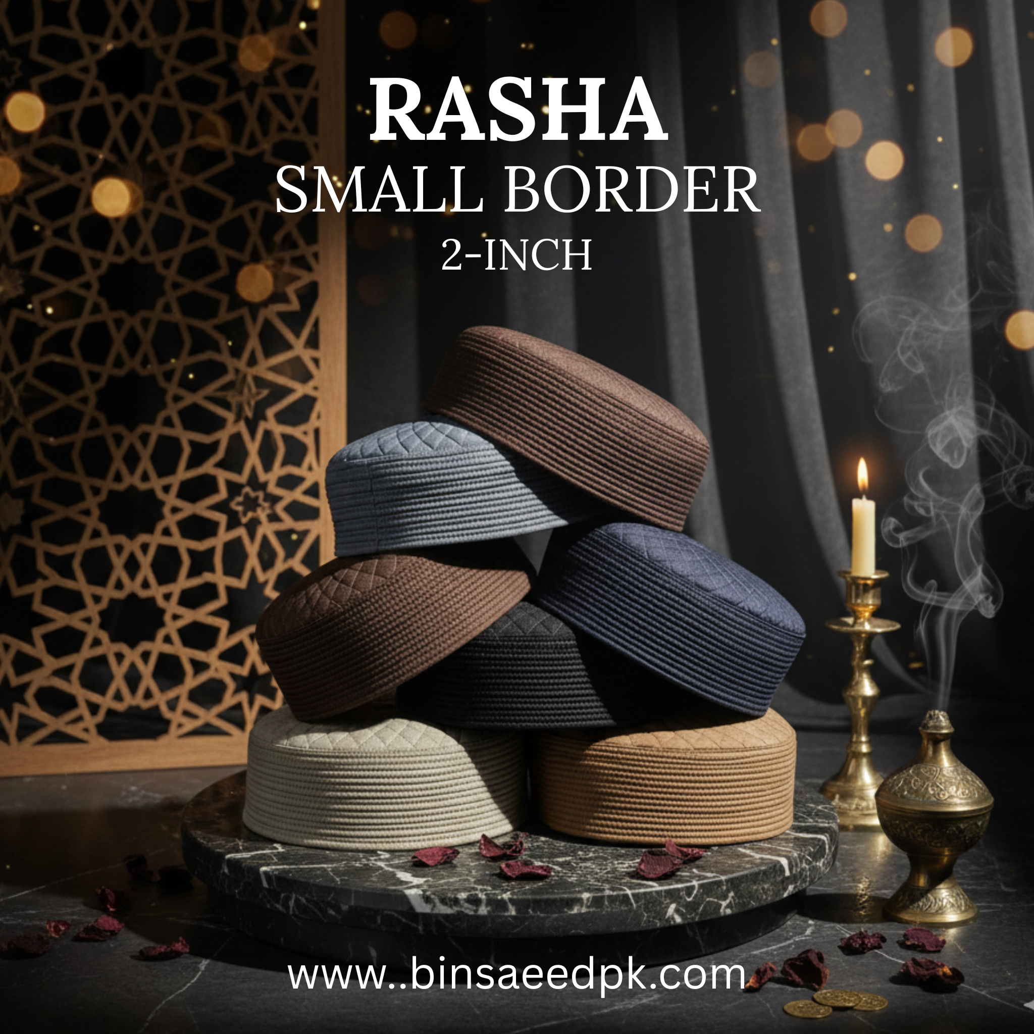 Rasha Grey Koofi - small border